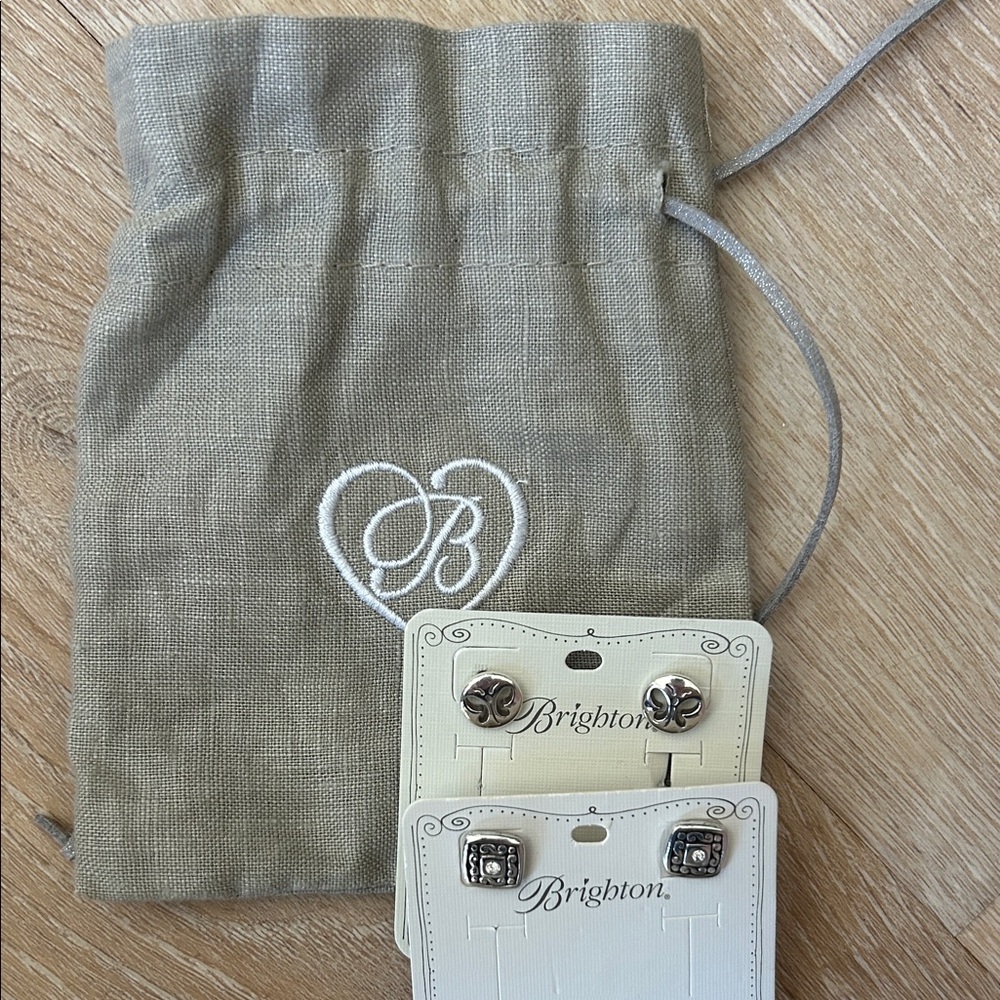Brighton Silver Stud Earrings set with Pouch